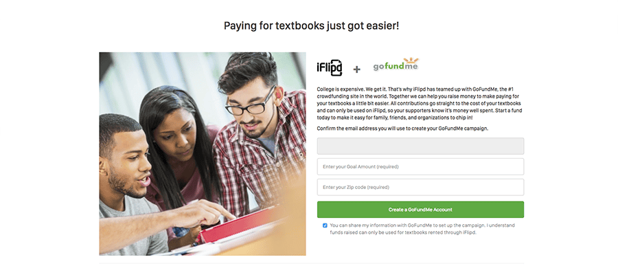 iFlipd web interface showing texbook payment via GoFunMe Account.